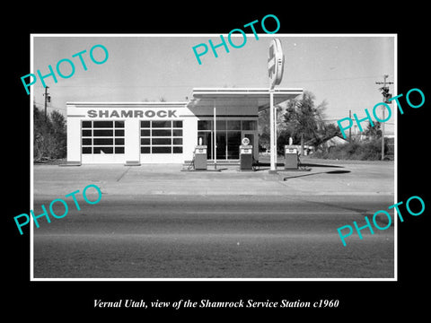 OLD LARGE HISTORIC PHOTO OF VERNAL UTAH, THE SHAMROCK SERVICE STATION c1960