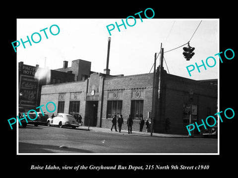 OLD LARGE HISTORIC PHOTO OF BOISE IDAHO, THE GREYHOUND BUS DEPOT c1940