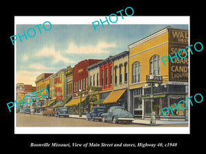 OLD LARGE HISTORIC PHOTO OF BOONVILLE MISSOURI, THE MAIN ST & STORES c1940