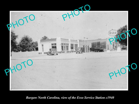 OLD LARGE HISTORIC PHOTO OF BURGAW NORTH CAROLINA, THE ESSO GAS STATION c1940