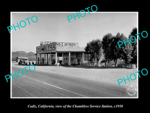 OLD LARGE HISTORIC PHOTO OF CADIZ CALIFORNIA, THE CHAMBLESS SERVICE STATION 1950