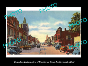 OLD LARGE HISTORIC PHOTO OF COLUMBUS INDIANA, VIEW OF WASHINGTON STREET c1940