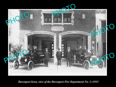 OLD LARGE HISTORIC PHOTO OF DAVENPORT IOWA, THE FIRE DEPARTMENT STATION No3 1915