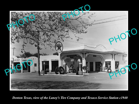 OLD LARGE HISTORIC PHOTO OF DENTON TEXAS, THE TEXACO SERVICE STATION c1940