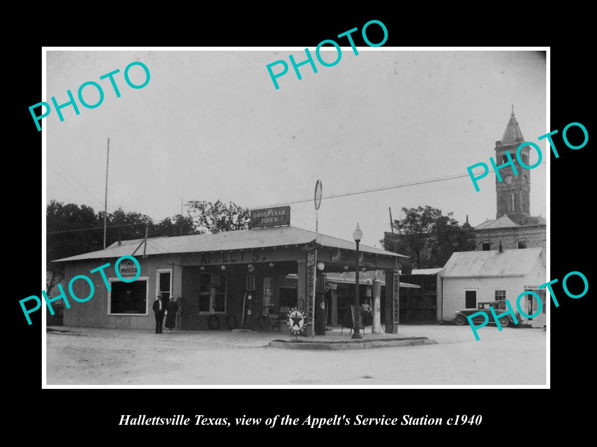 OLD LARGE HISTORIC PHOTO OF HALLETTSVILLE TEXAS, THE APPELT SERVICE STATION 1940