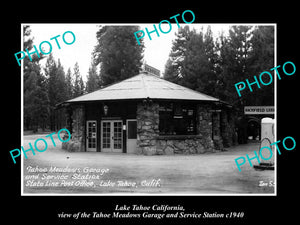 OLD LARGE HISTORIC PHOTO OF LAKE TAHOE CALIFORNIA, THE TAHOE MEADOWS GARAGE 1940