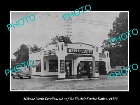 OLD LARGE HISTORIC PHOTO OF MEBANE NORTH CAROLINA, SINCLAIR SERVICE STATION 1940