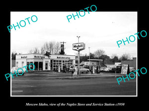 OLD LARGE HISTORIC PHOTO OF MOSCOW IDAHO, THE MOBIL OIL GAS STATION c1950