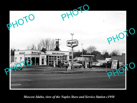 OLD LARGE HISTORIC PHOTO OF MOSCOW IDAHO, THE MOBIL OIL GAS STATION c1950