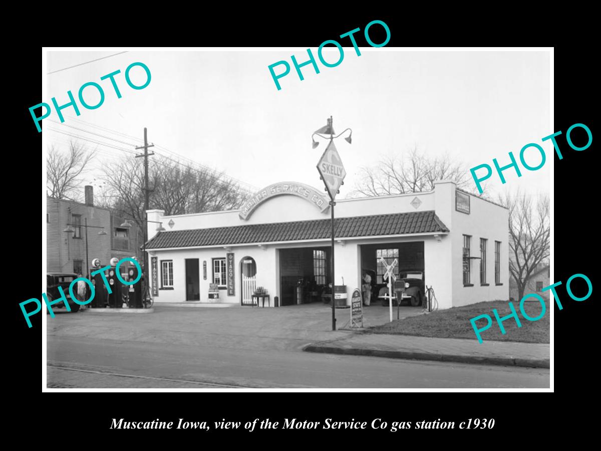 OLD LARGE HISTORIC PHOTO OF MUSCATINE IOWA, THE MOTOR SERVICE STATION c1930