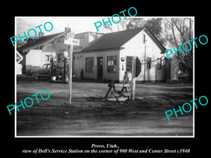 OLD LARGE HISTORIC PHOTO OF PROVO UTAH, VIEW OF DELLS SERVICE STATION c1940