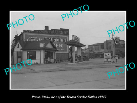 OLD LARGE HISTORIC PHOTO OF PROVO UTAH, VIEW OF THE TEXACO SERVICE STATION c1940