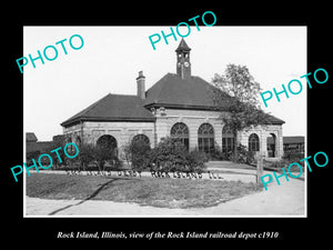 OLD LARGE HISTORIC PHOTO OF ROCK ISLAND ILLINOIS, RAILROAD DEPOT STATION c1910