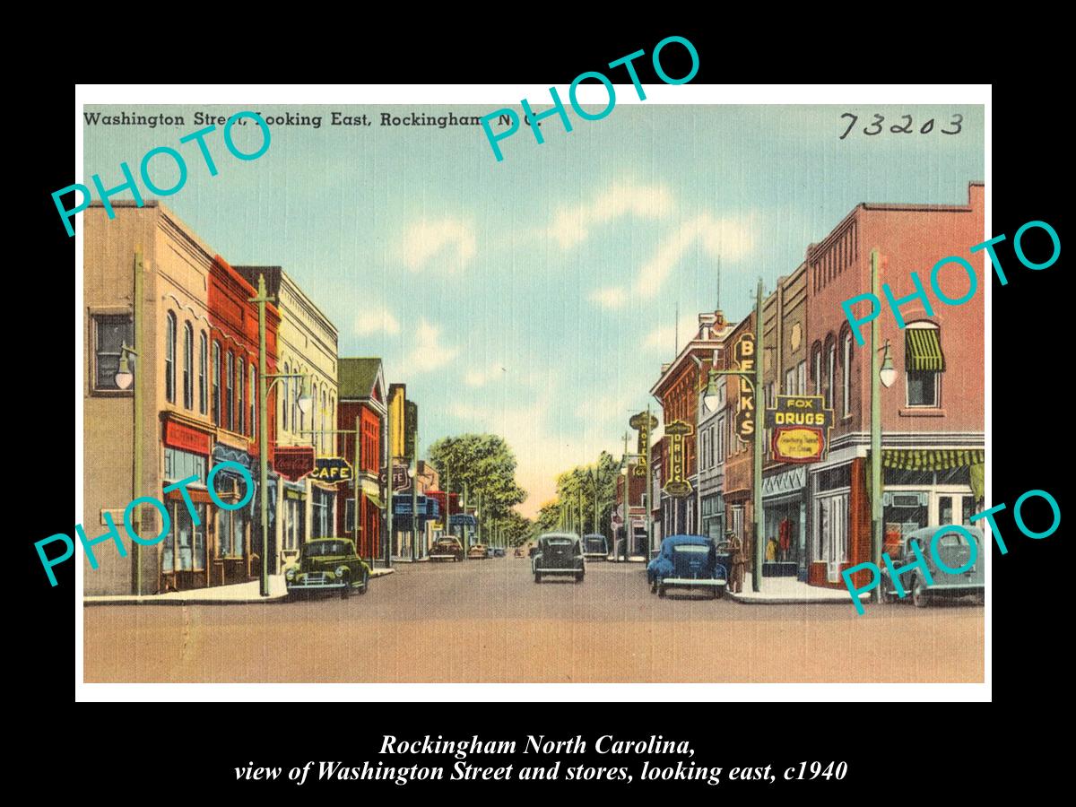 OLD LARGE HISTORIC PHOTO OF ROCKINGHAM NORTH CAROLINA, WASHINGTON St VIEW c1940