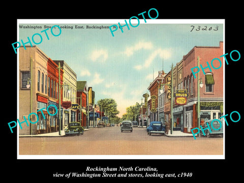 OLD LARGE HISTORIC PHOTO OF ROCKINGHAM NORTH CAROLINA, WASHINGTON St VIEW c1940