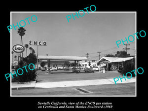 OLD LARGE HISTORIC PHOTO OF SAWTELLE CALIFORNIA, THE ENCO GAS STATION c1969