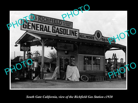 OLD LARGE HISTORIC PHOTO OF SOUTH GATE CALIFORNIA, RICHFIELD GAS STATION c1920