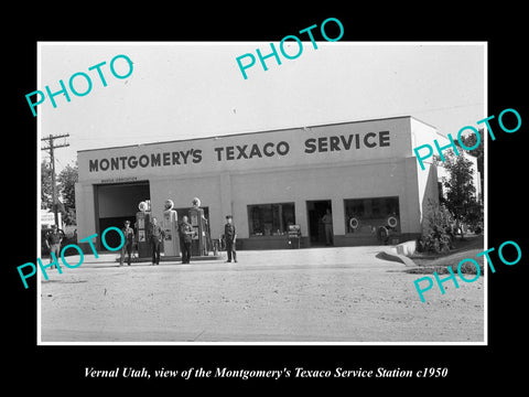 OLD LARGE HISTORIC PHOTO OF VERNAL UTAH, THE MONTGOMERY TEXACO GAS STATION c1950