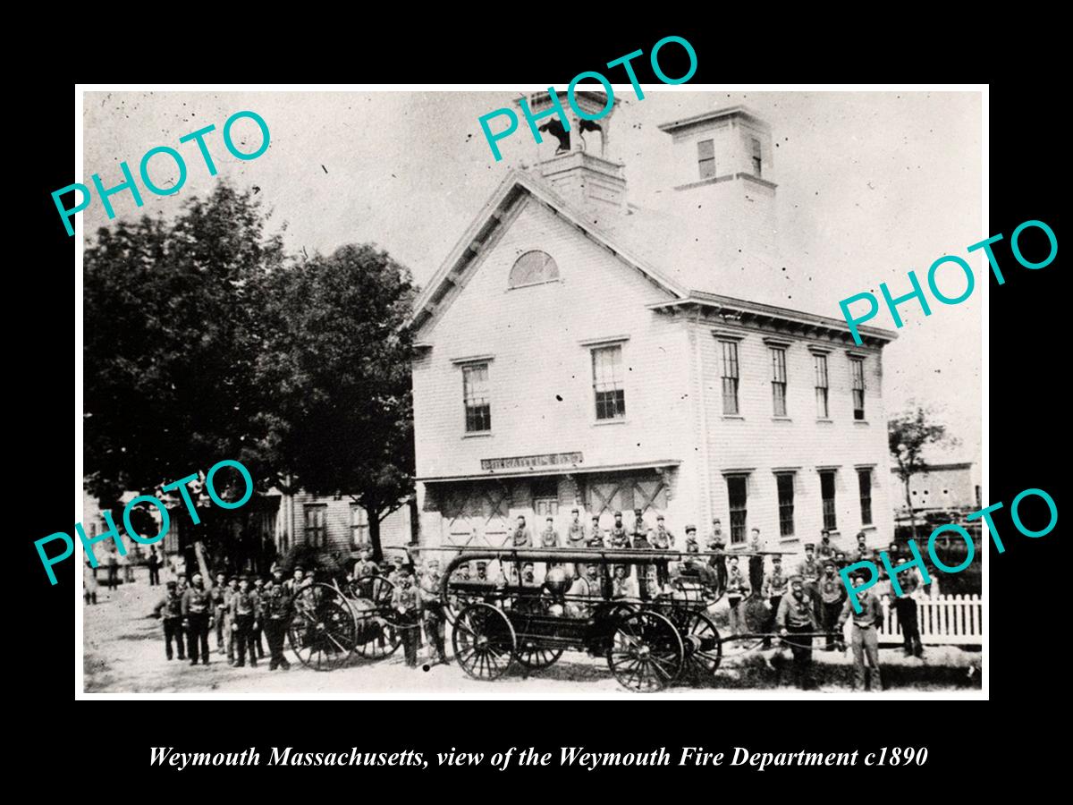 OLD LARGE HISTORIC PHOTO OF WEYMOUTH MASSACHUSETTS, THE FIRE DEPARTMENT c1890