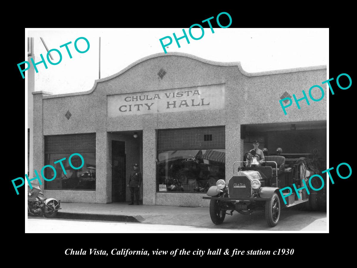 OLD HISTORIC PHOTO OF CHULA VISTA CALIFORNIA, CITY HALL & FIRE STATION c1930