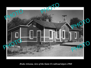 OLD LARGE HISTORIC PHOTO OF DRAKE ARIZONA, THE SANTA FE RAILROAD DEPOT c1960