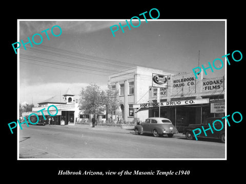 OLD LARGE HISTORIC PHOTO OF HOLBROOK ARIZONA, VIEW OF THE MASONIC TEMPLE c1940