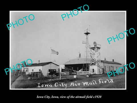 OLD LARGE HISTORIC PHOTO OF IOWA CITY, IOWA, THE AIRMAIL FIELD TERMINAL c1920