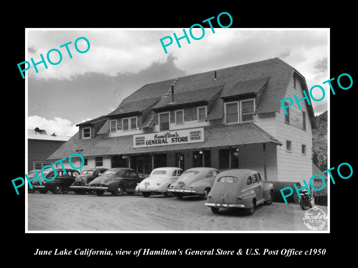 OLD LARGE HISTORIC PHOTO OF JUNE LAKE CALIFORNIA, HAMILTONS GENERAL STORE c1950