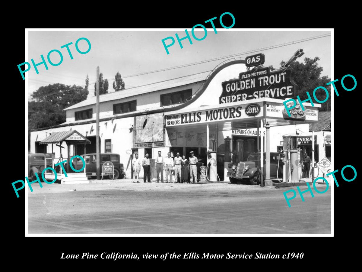 OLD LARGE HISTORIC PHOTO OF LONE PINE CALIFORNIA, THE ELLIS SERVICE STATION 1940