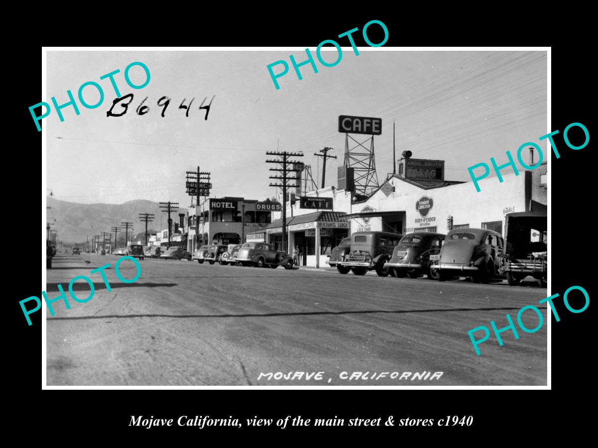 OLD LARGE HISTORIC PHOTO OF MOJAVE CALIFORNIA, THE MAIN STREET & STORES c1940