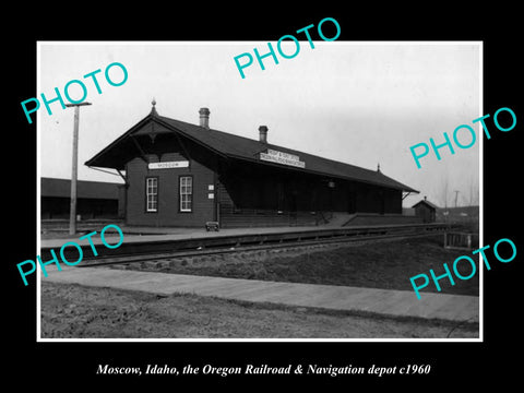 OLD LARGE HISTORIC PHOTO OF MOSCOW IDAHO, THE OREGON RAILROAD DEPOT c1960