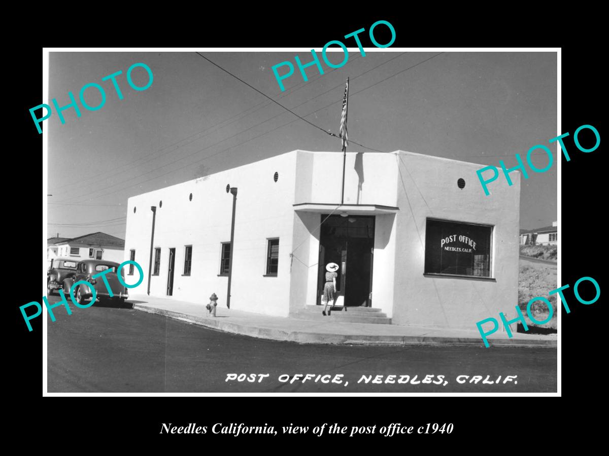 OLD LARGE HISTORIC PHOTO OF NEEDLES CALIFORNIA, VIEW OF THE POST OFFICE c1940