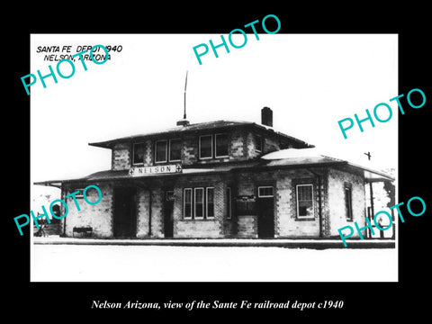 OLD LARGE HISTORIC PHOTO OF NELSON ARIZONA, THE SANTA FE RAILROAD DEPOT c1940