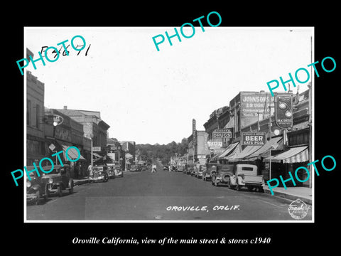 OLD LARGE HISTORIC PHOTO OF OROVILLE CALIFORNIA, THE MAIN STREET & STORES c1940