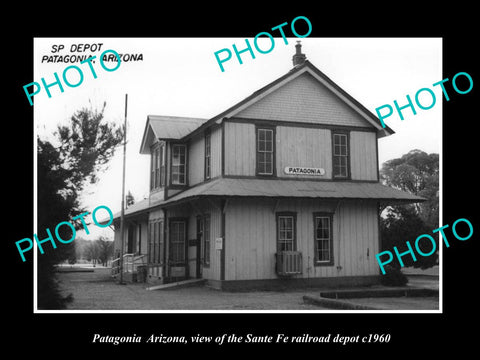 OLD LARGE HISTORIC PHOTO OF PATAGONIA ARIZONA, THE SANTA FE RAILROAD DEPOT c1960