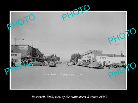 OLD LARGE HISTORIC PHOTO OF ROOSEVELT UTAH, THE MAIN STREET & STORES c1950