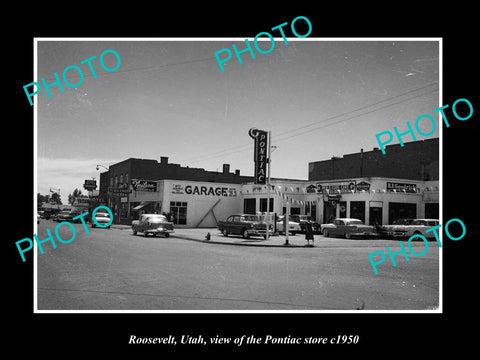 OLD LARGE HISTORIC PHOTO OF ROOSEVELT UTAH, THE PONTIAC MOTOR Co STORE c1950