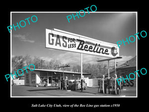 OLD LARGE HISTORIC PHOTO OF SALT LAKE CITY UTAH, THE BEELINE GAS STATION c1950