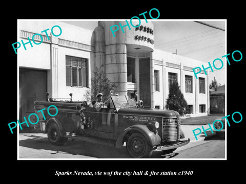 OLD LARGE HISTORIC PHOTO OF SPARKS NEVADA, THE CITY HALL & FIRE STATION c1940