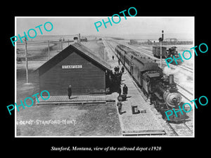 OLD LARGE HISTORIC PHOTO OF STANFORD MONTANA, THE RAILROAD DEPOT STATION c1920