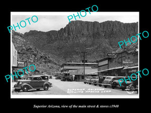 OLD LARGE HISTORIC PHOTO OF SUPERIOR ARIZONA, THE MAIN STREET & STORES c1940