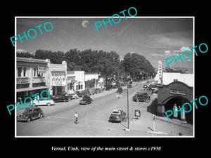 OLD LARGE HISTORIC PHOTO OF VERNAL UTAH, THE MAIN STREET & STORES c1950