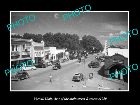 OLD LARGE HISTORIC PHOTO OF VERNAL UTAH, THE MAIN STREET & STORES c1950