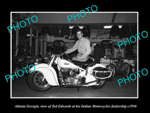 OLD LARGE HISTORIC PHOTO OF ATLANTA GEORGIA, THE INDIAN MOTORCYCLE STORE c1950