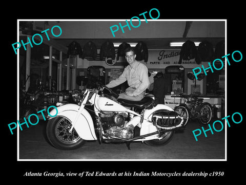 OLD LARGE HISTORIC PHOTO OF ATLANTA GEORGIA, THE INDIAN MOTORCYCLE STORE c1950