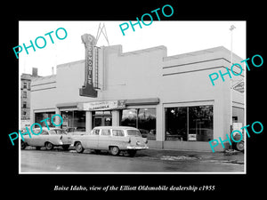 OLD LARGE HISTORIC PHOTO OF BIOSE IDAHO, THE OLDSMOBILE CAR DEALERSHIP c1955