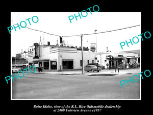 OLD LARGE HISTORIC PHOTO OF BIOSE IDAHO, THE OLDSMOBILE CAR DEALERSHIP c1957