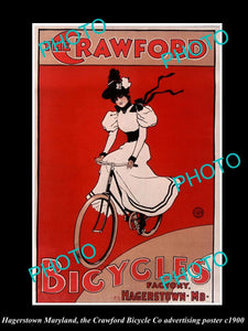 OLD LARGE HISTORIC PHOTO OF HAGERSTOWN MARYLAND, THE CRAWFORD BICYCLE Co c1900