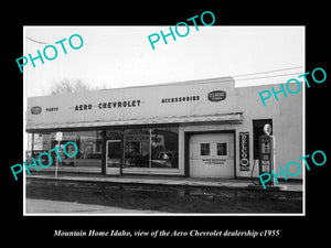 OLD LARGE HISTORIC PHOTO OF MOUNTAIN HOME IDAHO, THE AERO CHEVROLET STORE c1955