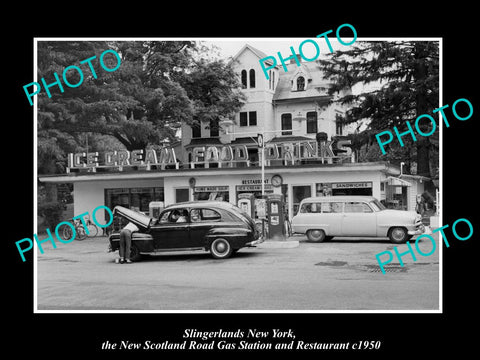 OLD LARGE HISTORIC PHOTO OF SLINGERLANDS NEW YORK, NEW SCOTLAND GAS STATION 1950